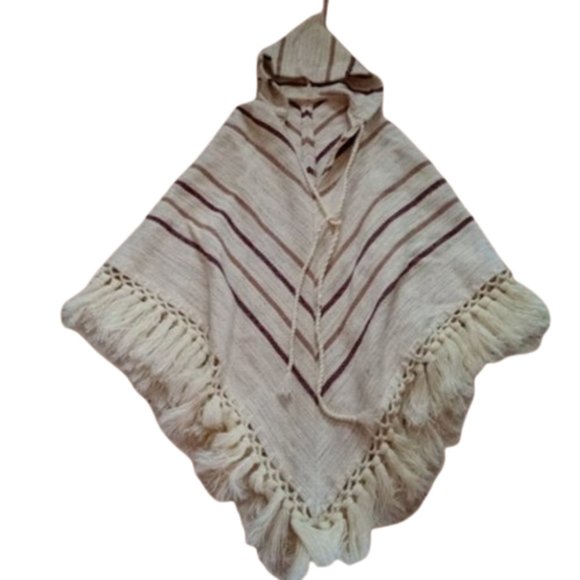 Beige Brown Crème Heavy Knit Hooded Poncho - Picture 1 of 6